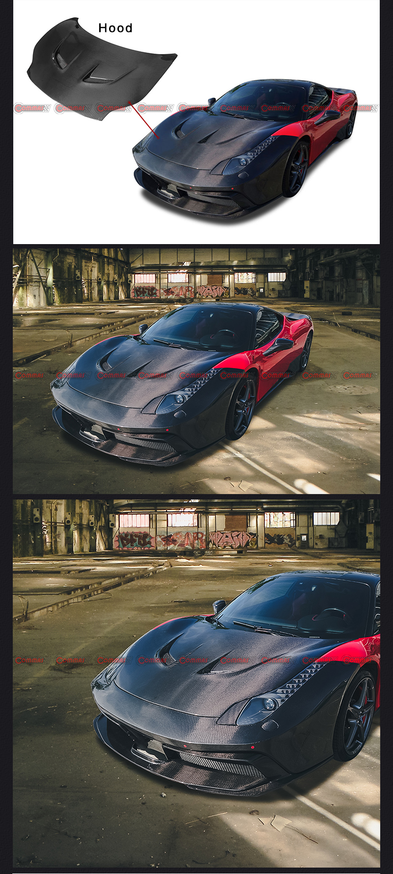 Cap&ocirc; do motor Ferrari 458 Black Sails