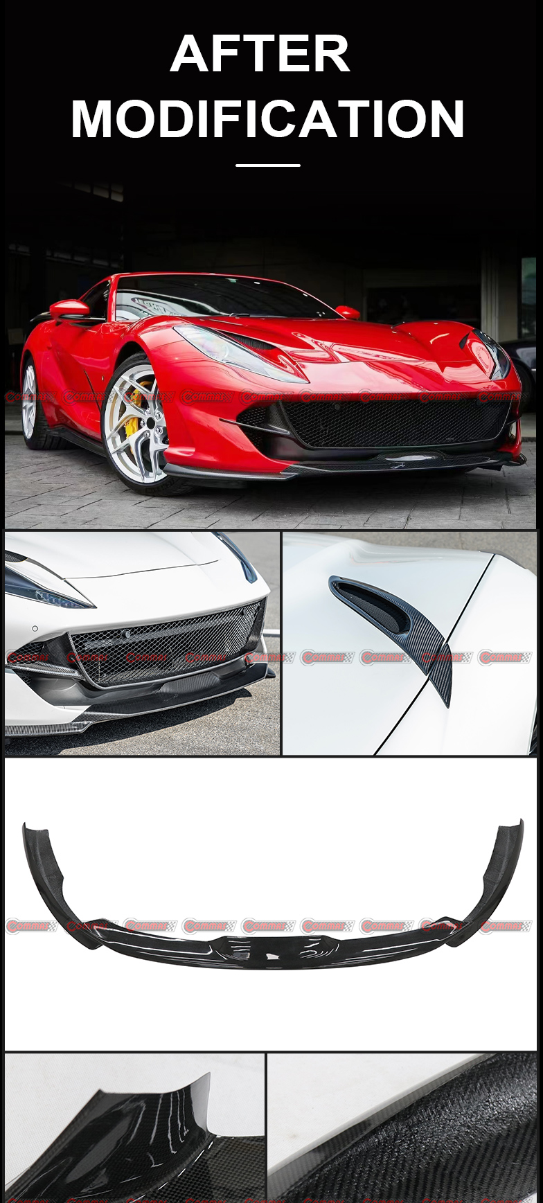 Kits de carroceria de fibra de carbono seca estilo Novitec para Ferrari 812