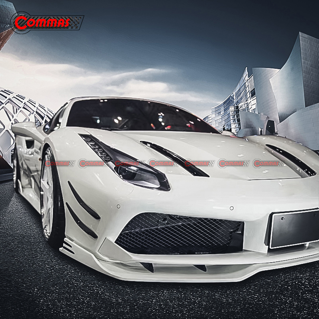 Lábio frontal de fibra de carbono estilo Rowen para Ferrari 488 GTB